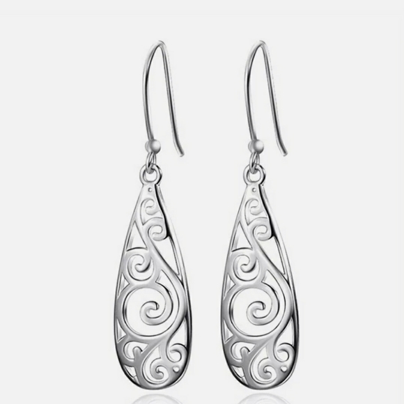 Hollow Out  Silver Drop Earrings - Picture 4 of 4